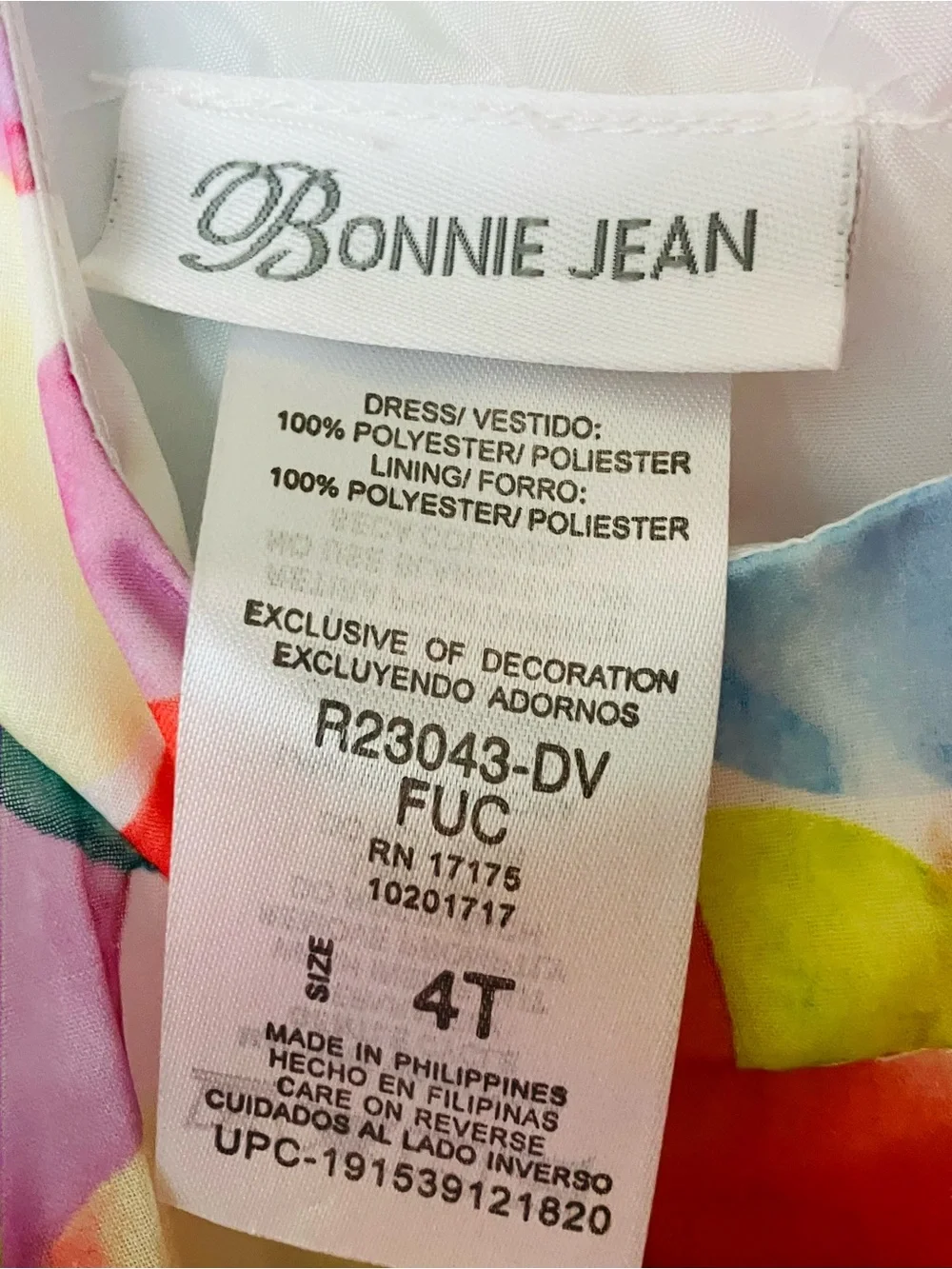 BONNIE JEAN Party Dress Toddler Girl's Size 4T Dot Pleated Multicolor Pink Blue